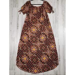 Oddi Multicolor Printed Scoop Neck Short Sleeve Maxi Dress Women's Size 3XL